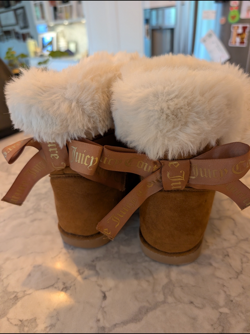 Juicy Couture King Suede Fur-Trim Bow Booties, sz 8